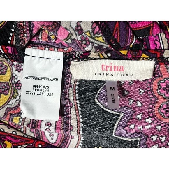 Trina Turk Retro 70's Trumpet Sleeve Paisley Cold Shoulder Mini Dress Size M - Picture 5 of 5